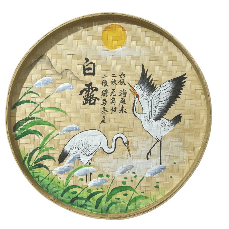 二十四节气手绘竹编簸箕画