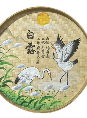 二十四节气手绘竹编簸箕画
