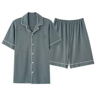 纯棉男士睡衣2024夏季薄款短袖短裤大码男生可外穿家居服套装新款