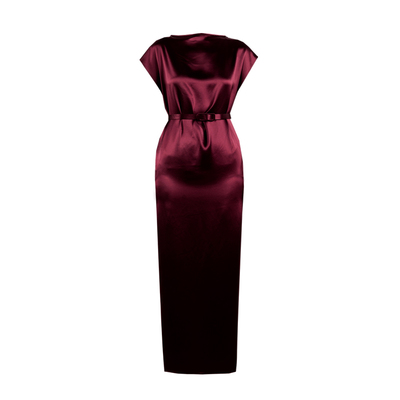 庞贝红俏云曦缎面连肩直腰连衣裙