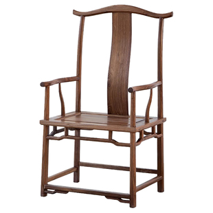 四出头高背官帽椅中式实木家用单人官帽椅黑胡桃木茶室主人位茶椅