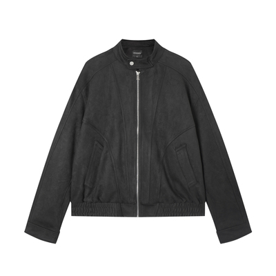 美式复古立领短款解构皮夹克