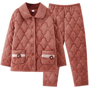 睡衣女款冬季三层夹棉加厚牛奶绒2026新款棉袄可外穿家居服网红款