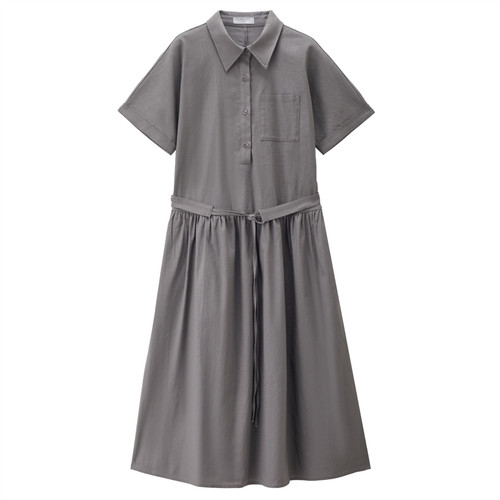 佐丹奴短袖裙子女2026年夏莱赛尔棉配腰带翻领衬衫连衣裙13466252