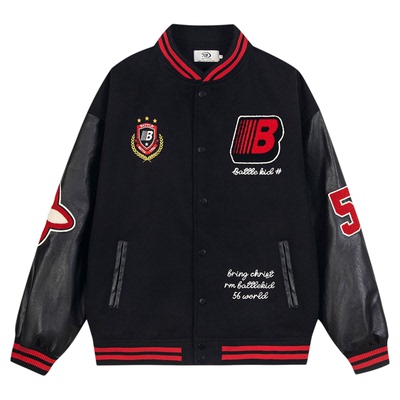 NTBF美式重磅棒球服外套秋冬新款字母刺绣撞色拼接夹克男宽松休闲