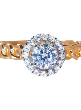 18K玫瑰金莫桑石群镶圆钻链条戒指纯银复古钻戒设计感送女友精致