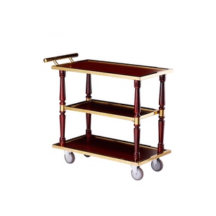 高档餐厅专用欧式酒水车加厚不锈钢实木商用烤鸭片鸭车移动送餐车