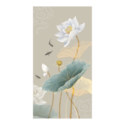 中式禅意荷花游鱼山水画壁纸养生莲花玄关过道壁画佛道仙背景墙纸