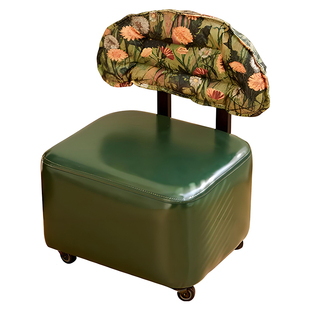 万向轮小凳子家用滑轮矮凳靠背实木小板凳移动沙发软凳创意换鞋凳