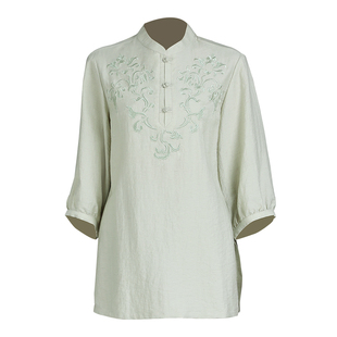 高端亚麻太极服女款新款夏季太极拳八段锦日常可穿练功服上衣单件