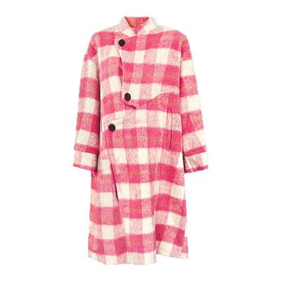 Aimme sparrow 25秋冬治愈粉格大衣时尚温柔毛呢外套