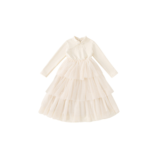 女童连衣裙儿童公主裙加绒裙子冬装纱裙女孩礼服裙童装拜年服汉服