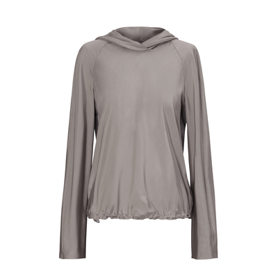 LES春季连帽衬衣女桑蚕真丝光泽感宽松休闲拼接长袖衬衫2N2212030