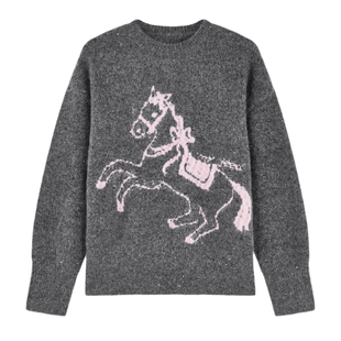 秋水伊人时尚风蓬松软糯毛衣2026年春季新款圆领减龄木马毛针织衫