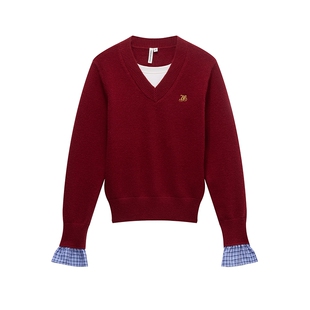 美特斯邦威毛衣女春季新款休闲假两件针织减龄舒适修身打底衫女