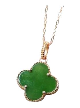 S925银镶和田玉碧玉四叶草吊坠女