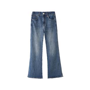 #三福牛仔长裤2025秋季金属标装饰复古喇叭裤裤子女装504324