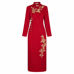 2025新款加绒红色敬酒旗袍女高级感新中式敬酒服新娘订婚结婚冬装