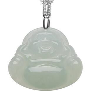 缅甸A货天然翡翠玉佛吊坠女款笑佛弥勒佛S925银项链珠宝玉石证书