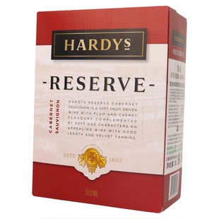夏迪葡萄酒珍藏赤霞珠红3L盒装口粮红酒澳大利亚原装进口hardys