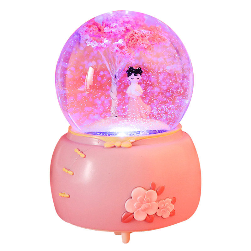 梦幻樱花汉服女孩公主水晶球飘雪旋转音乐盒八音盒夜灯女生日礼物