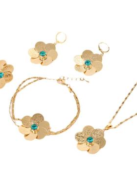 三件套花朵项链设计感甜美滴油毛衣链欧美简约夏季新款耳环戒指