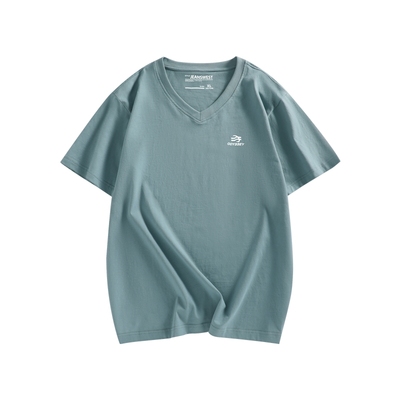 纯棉舒适平简约纹V领短袖T恤男