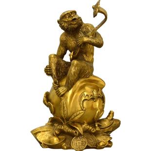 铜猴子摆件黄铜生肖猴客厅家居酒柜工艺品猴鼠龙三合摆设大号铜猴