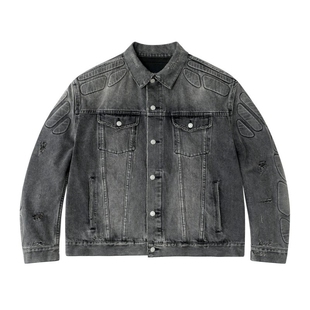 【巅峰绝迹】YEEZY黑盔甲破坏水洗KANYE YE潮流高街牛仔夹克外套