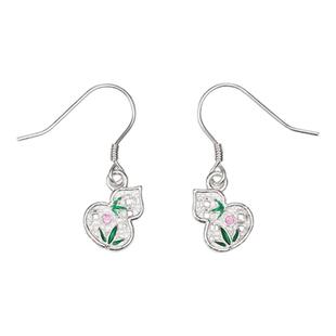 吴越老银铺正品足银珐琅耳饰足银999葫芦竹叶耳钉珐琅彩耳环纯银