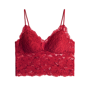 红色蕾丝内衣女性感小胸聚拢吊带美背心一体本命年内搭文胸罩套装