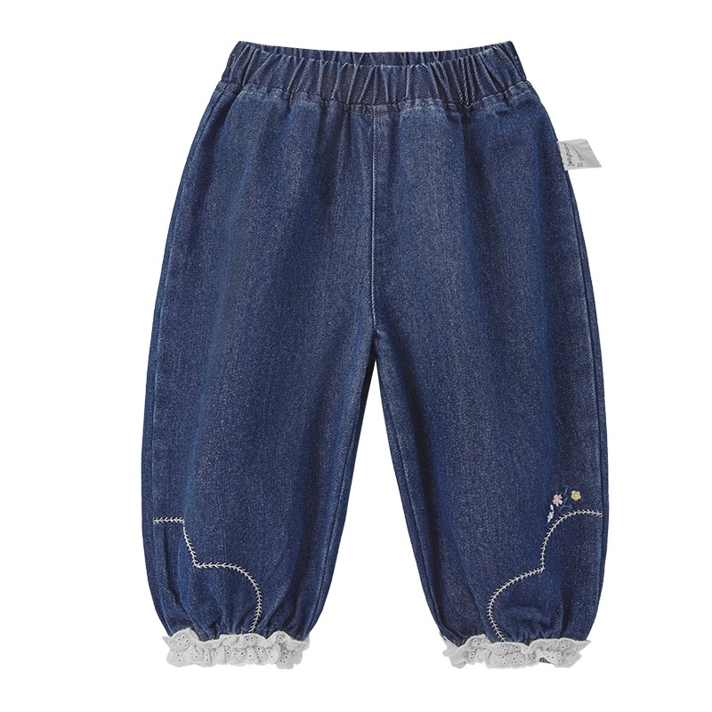 [7A抗菌]女童牛仔裤秋冬宝宝宽松灯笼裤小童休闲儿童加绒裤子女孩