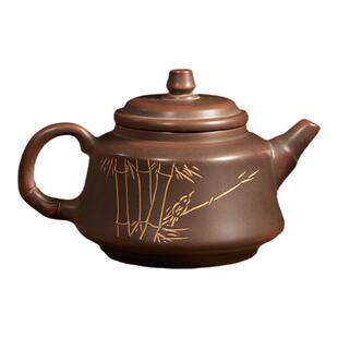 钦州坭兴陶茶壶泡茶壶茶具杨忠源纯全手工刻绘石瓢壶广西复古陶壶