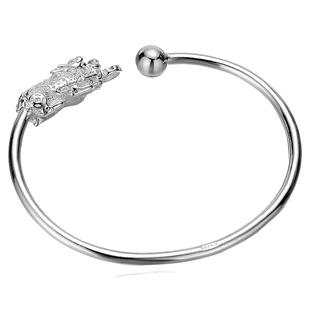 香港正生纯银s999百搭款男女ins风银饰礼物招财钱币貔貅足银手镯