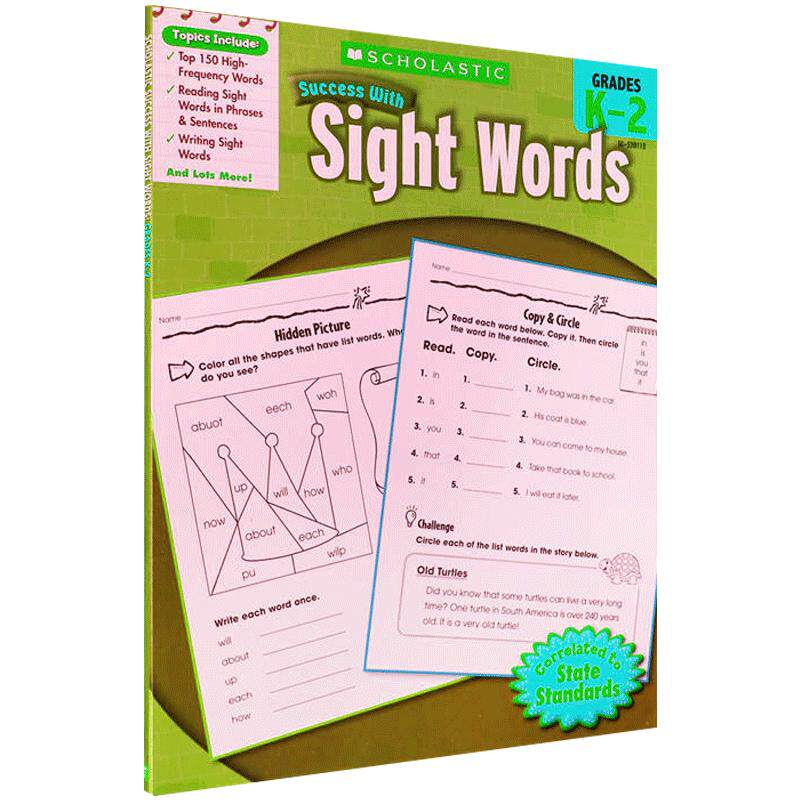 英文原版绘本 Scholastic Success with Sight Words, Grades K-2 学乐常见词分级读物附二年级课外练习册提高英语学习兴趣