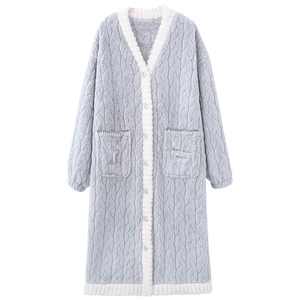 思莉太太冬季睡袍女珊瑚绒加厚加绒秋冬款法式冬天超长款外披睡衣