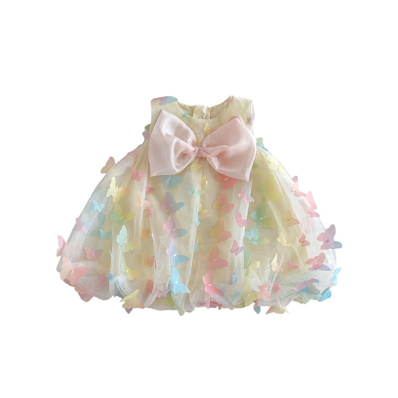 女童网纱蝴蝶裙子周岁礼服花苞裙