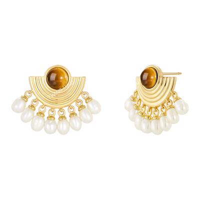 TWINSLULU时尚气质珠珠扇形耳环