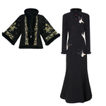 秋冬新款汉服高级感气质刺绣袄保暖外套旗袍丝绒连衣裙国风套装女