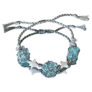 正品macrame马尔代夫蓝天然水晶编绳手链 星星贝母小清新手链原创