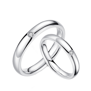 princess原创素圈光面圆弧闭口情侣戒指一对纯银定制镶钻情侣对戒