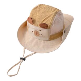 儿童帽子夏季薄款透气网眼男女童大帽檐渔夫帽防晒登山宝宝太阳帽