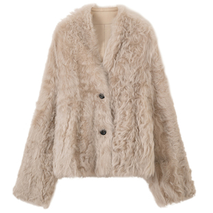 GHJOD studio天然软黄金轻盈卷毛小湖羊皮毛一体老钱风皮草外套女