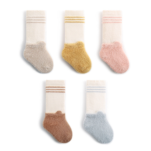 新生婴儿袜子秋冬季加厚保暖中筒婴幼儿童冬天无骨不勒加绒高筒袜