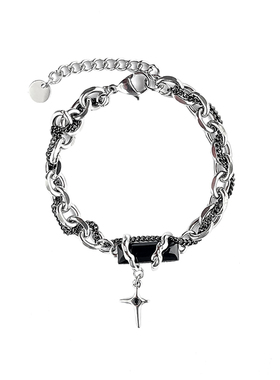 黑钻锆石钛钢拼接缠绕手链