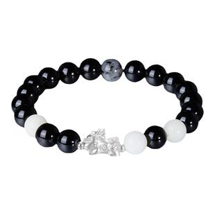 zeroline貔貅情侣手链女纯银猫眼石手串男足银黑曜石招财送女友