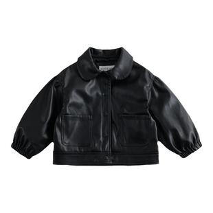 [商场同款]马克珍妮女童时尚泡泡袖皮衣外套 儿童春秋夹克241078