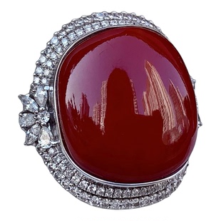 ENIMOL日本aka阿卡珊瑚深牛血方面女戒指18k金钻石镶嵌传世收藏级