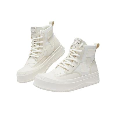 马克华菲高帮帆布鞋男秋季透气潮流增高板鞋布鞋运动休闲白色潮鞋