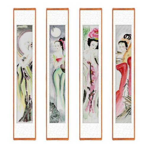 四条屏国画人物手绘字画客厅办公室装饰画心海画美女仕女136GG